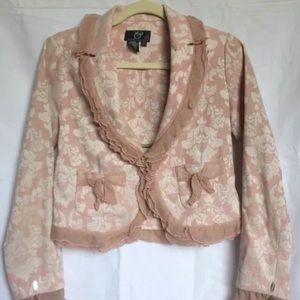 True Meaning Dusty Rose Brocade Ruffle Trim Blazer